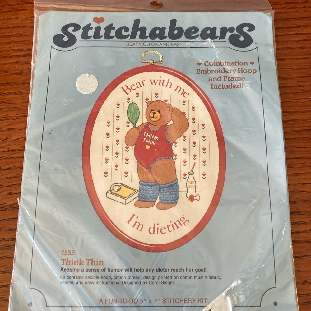 Stitchabears 1985 Vintage Embroidery Hoop and Frame Bear with me I’m dieting